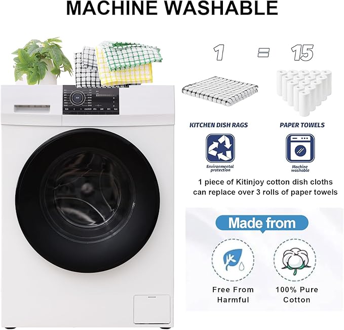 Kitinjoy Cotton 16 Pack Kitchen Towels and Dishcloths Sets, 16 x 25 Inch & 12 X 12 Inch Dish Towels Bulk, Super Soft and Absorbent Hand Towels for Kitchen Drying, Black