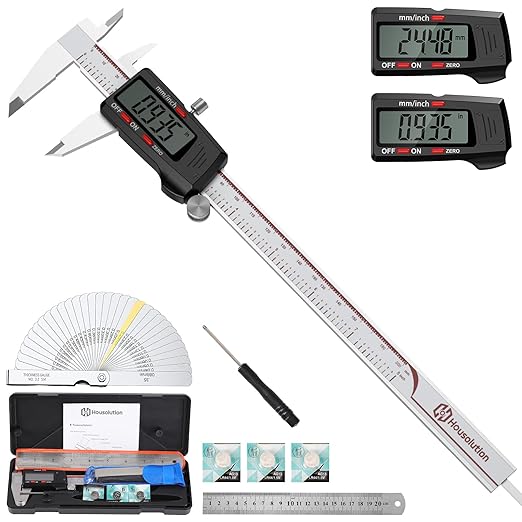 Housolution Digital Caliper 8 Inch, Caliper Measuring Tool with Large LCD Screen, 4 Measuring Ways, Inch/MM, Auto-Off LCD Stainless Steel Micrometer Vernier Caliper