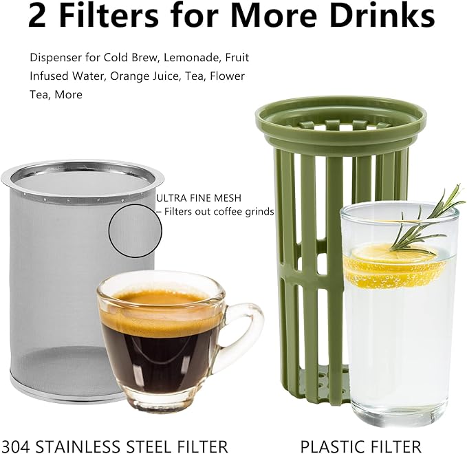 PARBEE 1 Gallon Cold Brew Coffee Maker, Iced Coffee Maker with Ultra Fine Stainless Steel Mesh Filter and Spigot, Cold Brew Pitcher & Tea Infuser, Lemonade Drink Dispenser with Infuser