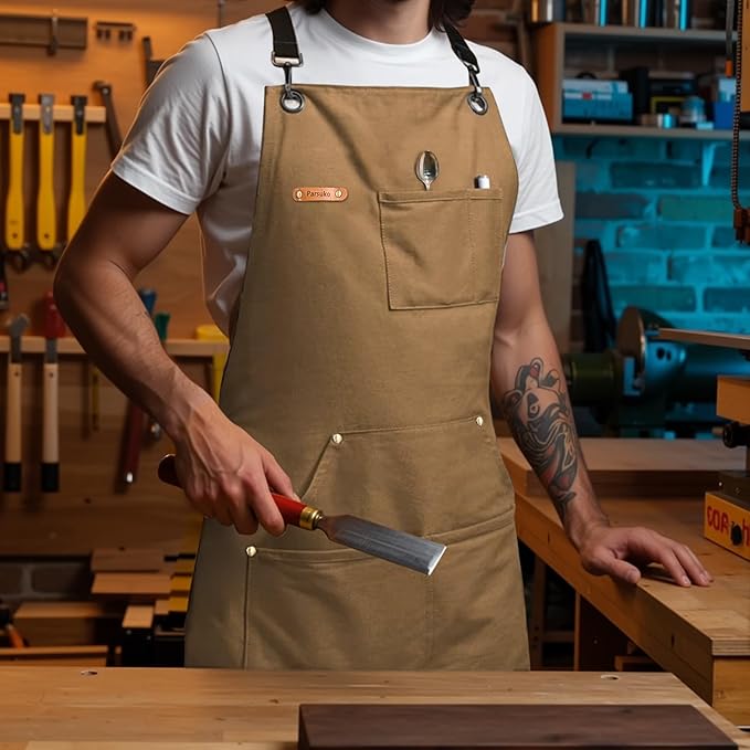 Professional Work Chef Apron for Men Women, Duty Water-Resistant Cotton Canvas, Durable Adjustable, Cooking BBQ