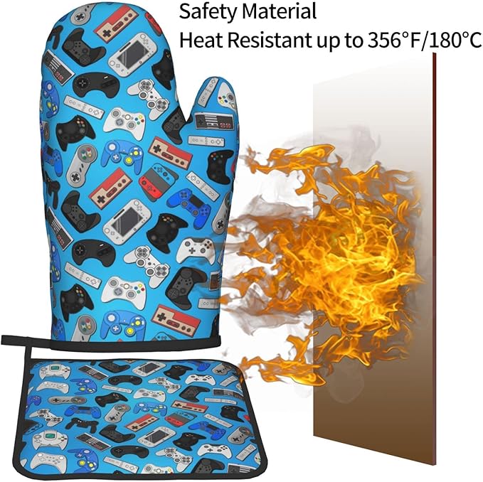 Video Game Controller Background Oven Mitts and Pot Holders Colorful Heat Resistant Oven Mitts Safe for Baking Cooking BBQ