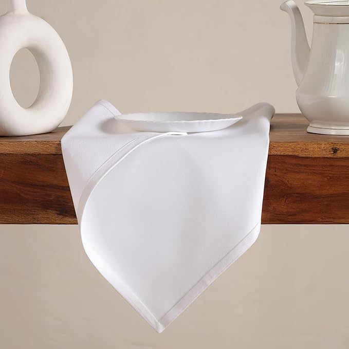Cloth Napkins Set of 12 White Solid Dinner Napkins 18x18 Inch, 100% Cotton, Soft Absorbent Reusable Washable Durable Napkin, Decorations, Restaurant, Wedding & Table Décor, Everyday Use
