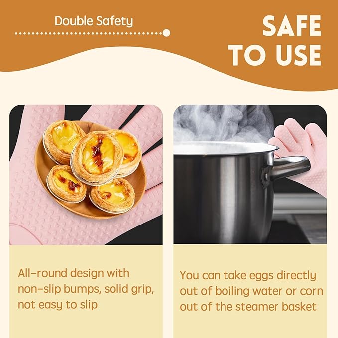 3 Pairs Silicone Oven Mitts Set, Heat Resistant Oven Glove with Soft Cotton Lining, Waterproof Non-Slip Kitchen Mittens for Men Women Grilling Cooking Baking