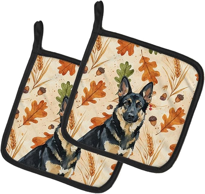Caroline's Treasures Black and Tan German Shepherd Heirloom Fall Pair of Pot Holders Pair 7.5x7.5 Quilted Insulated Hot Pads Decorative Kitchen Gift Made in USA