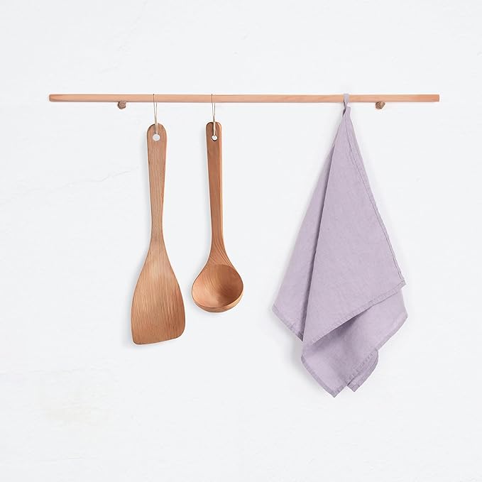 100% Linen Tea Towels - 14 x 28 Inch Pure French Linen Kitchen Dish and Hand Towels (Set of 4) (Purple)