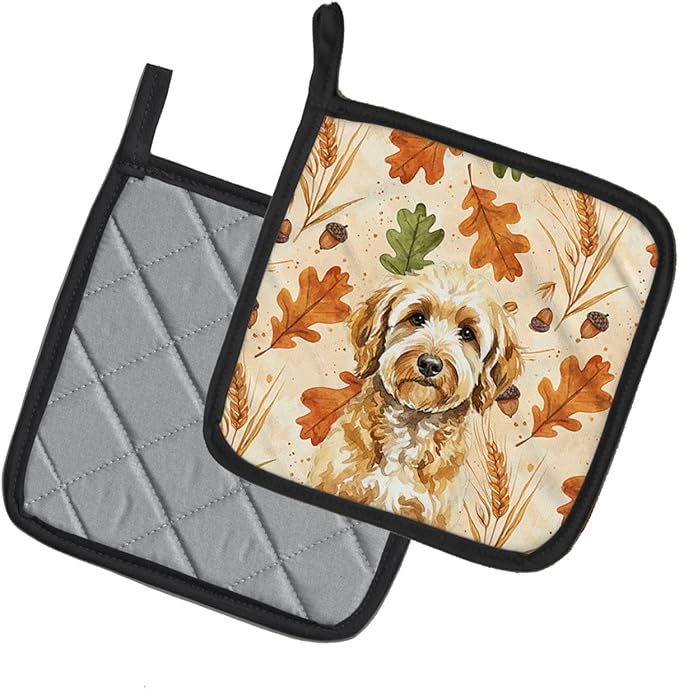 Caroline's Treasures Goldendoodle Heirloom Fall Pair of Pot Holders Pair 7.5x7.5 Quilted Insulated Hot Pads Decorative Kitchen Gift Made in USA