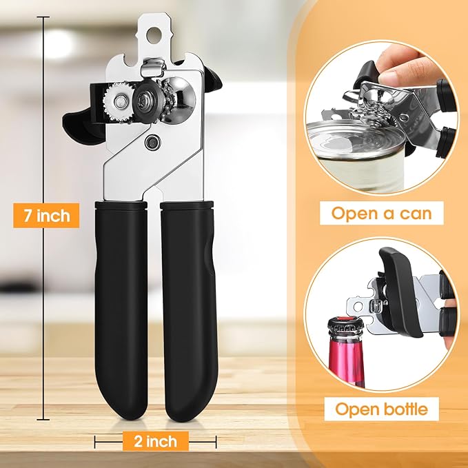 Gisafai 8 Pcs Can Opener, 3-in-1 Multifunctional Manual Can Openers, Stainless Steel Heavy Duty Handheld Openers with Safety Edge Labor Saving Handle for Kitchen Restaurant