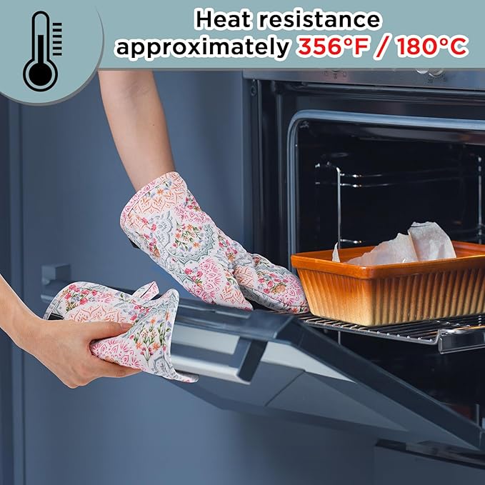 BONTHEE Oven Gloves Heat Resistant Potholder Set Oven Gloves with Anti-Slip Striped Cooking Gloves for Cooking Baking - 2PCS