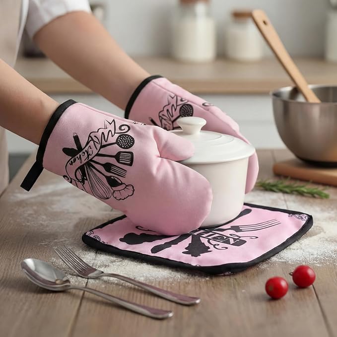 Leinuosen 8 Pcs Kitchen Towels and Oven Mitts Sets Pot Holders Dishcloths Set Kitchen Decorative Accessories Absorbent Potholders Heat Resistant for Chef Baking Cooking