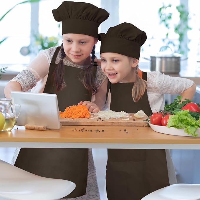 Kids Apron and Chef Hat Set Children Apron Adjustable with 2 Pockets Children Chef Painting for Cooking Baking