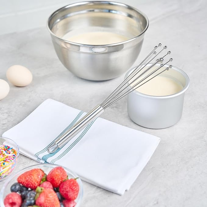 Restaurantware 10.5 in Stainless Steel Ball Whisk - German Standard Egg Beater with Ergonomic Handle, Dishwasher Safe - Manual Mixer Cooking Whisk for Baking, Stirring, Sauces, Beating
