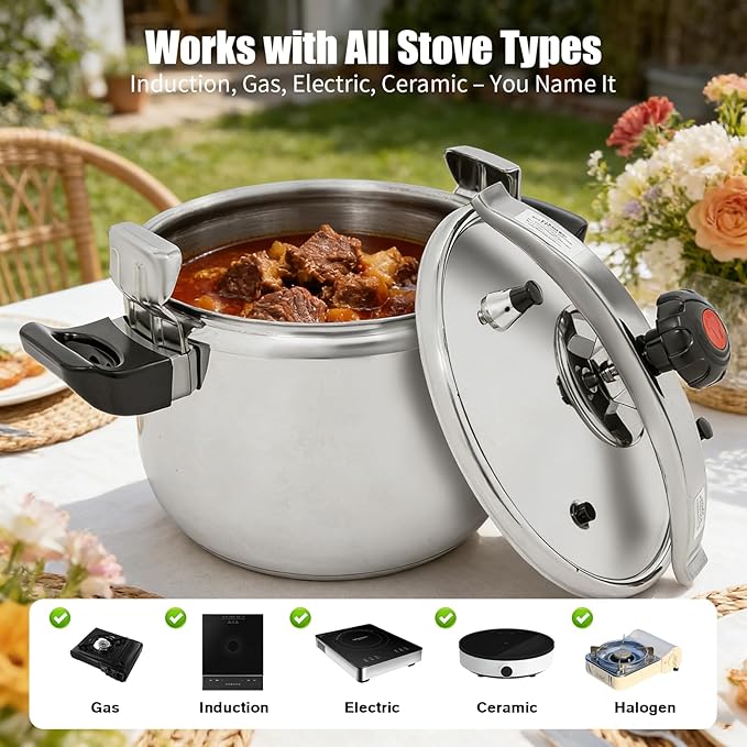 27.47 Qt Pressure Cooker, Stainless Steel Large Capacity Pressure Canner with Double Valves, Clamp On Type Commercial Pressure Stewing Pot for Hotels, Restaurants, Family (27.47 Qt)
