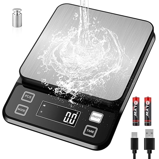 22lb Waterproof IPX67 Kitchen Scale with 0.1g/0.001oz High Precision, Diyife Large Stainless Steel Food Scale, 10 Unit, Washable, Hangable, USB Rechargeable, LCD Display, for Cooking, Baking