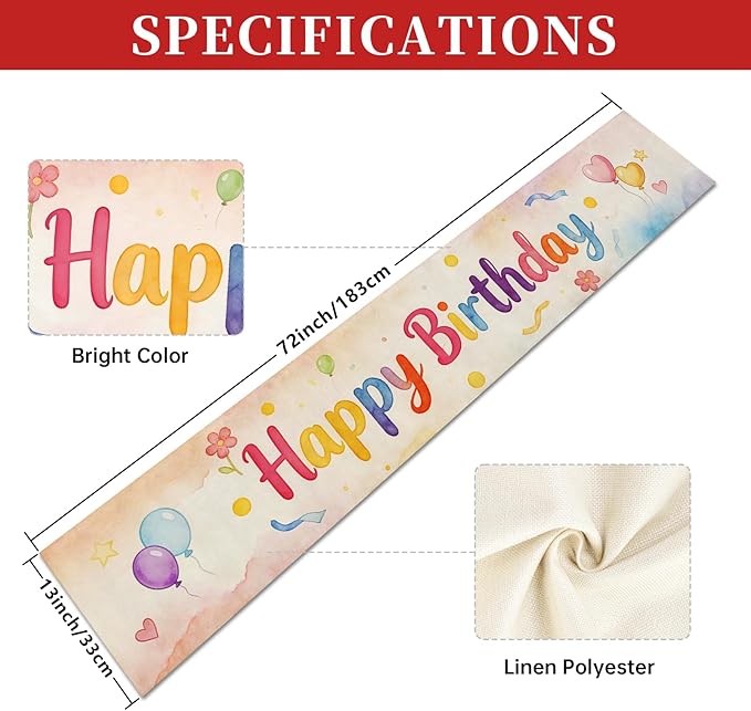 Happy Birthday Table Runner 13x72 Inch Farmhouse Polyester Linen Table Decoration for Kitchen Dinning, Indoor Outdoor Home Dinner Party (Multicolour 1)