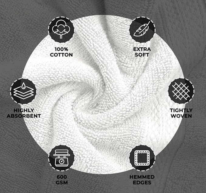 Avalon Towels Luxury Hand Towels (Pack of 6) Size 16x28 Inches - Premium Cotton, Soft and Highly Absorbent Hand Towels for Bathroom, 600 GSM Face Towels, Hotel & Spa Quality, Quick Dry (White)