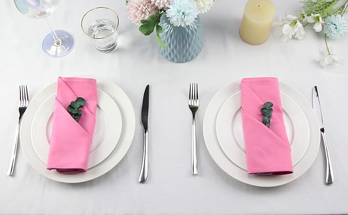Solid Color Cotton Blended Dinner Cloth Napkins - Set of 12 (17 x 17 inches) - for Wedding Parties Events & Home Use (Pink)