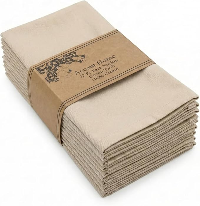 ACCENTHOME Accent Home 100% Cotton Napkins, Delicate Cloth Napkins for Dinners, Parties and Weddings，18 x 18 Inch Set of 12 - Natural