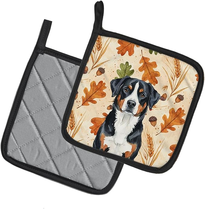 Caroline's Treasures Greater Swiss Mountain Dog Heirloom Fall Pair of Pot Holders Pair 7.5x7.5 Quilted Insulated Hot Pads Decorative Kitchen Gift Made in USA