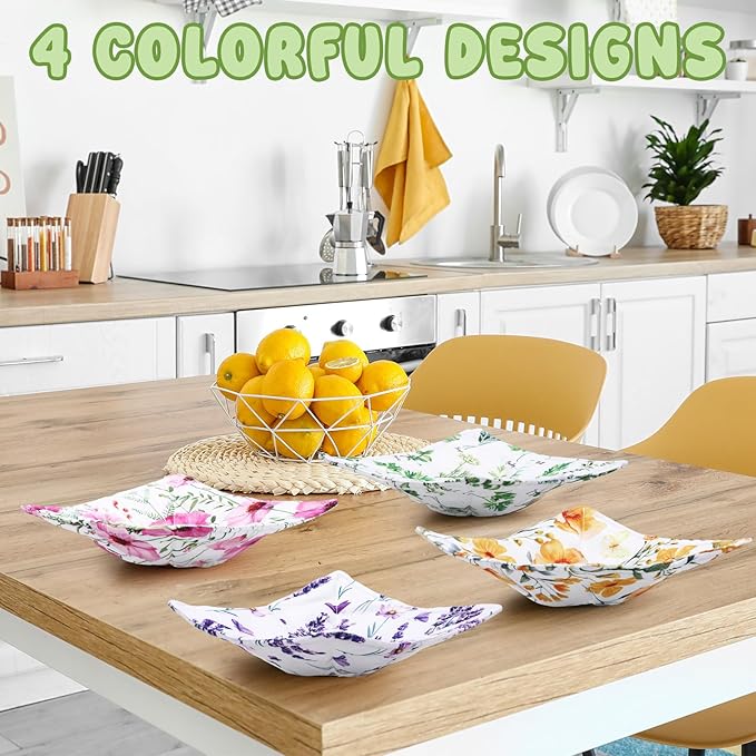 Chengu 4 Pcs Vivid Floral Cotton Microwave Bowl Cozy Holders for Hot Food Hot Pad Soup Bowl Potholder Heat Resistant Multipurpose Quilted Safe Holder for Kitchen Plate Supply Bright Colors