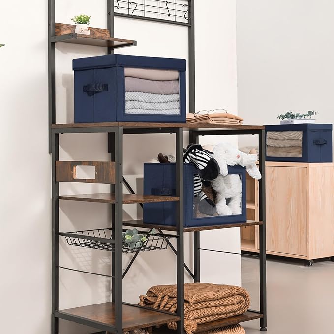 Homsorout Foldable Storage Boxes with Clear Window - Clothes Organizers and Storage, Decorative Bins with Lid, Fabric Storage Cube, Storage Baskets for shelves, Yarn, Home, Navy blue, 3 Pack