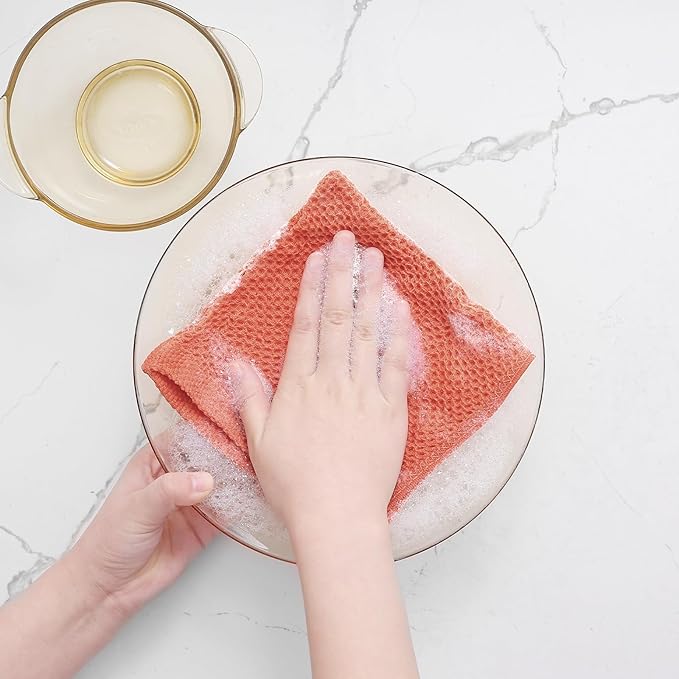 Homaxy 100% Cotton Waffle Weave Kitchen Dish Cloths, Ultra Soft Absorbent Quick Drying Dish Towels, 12 x 12 Inches, 6-Pack, Coral
