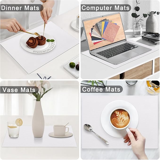 Homaxy Faux Leather Heat Resistant Placemats for Dining Table Set of 6, Waterproof Wipeable Washable PU Table Mats, Easy to Clean Anti-Slip Place Mats, 11.8 x 17 Inch, White