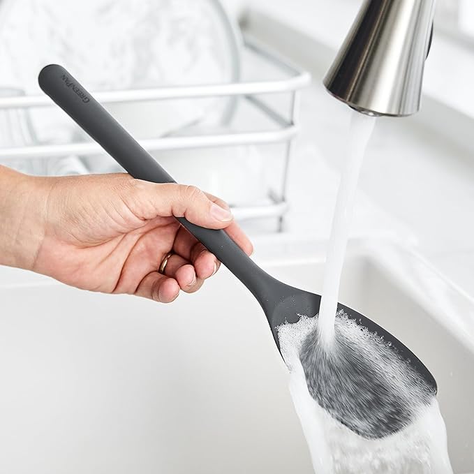 GreenPan Silicone Sauté Spoon, Mixing Stirring Serving, Cooking Kitchen Utensil, Flexible Rubber Nonstick Cookware, Rigid Steel Core, Heat-Resistant, Anti-Slip Handle, BPA-Free, Dishwasher Safe, Gray