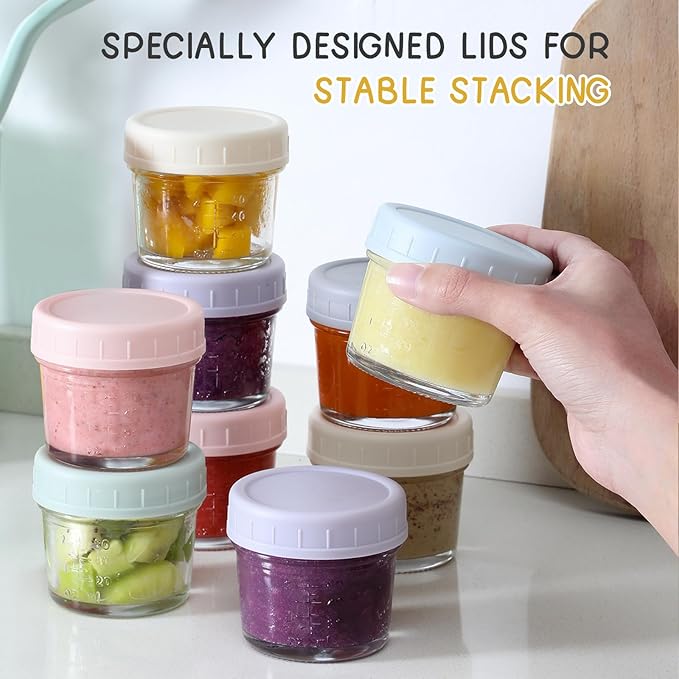 VITEVER 12Pack Glass Baby Food Storage Containers - 4 oz Baby Food Storage Jars With Lids, Baby Food Maker, Microwave, Dishwasher & Freezer Safe