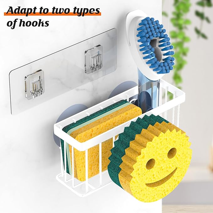 MURLONG Sponge Holder Smiley Face,Sink Caddy,Kitchen Organizer with 2 Suction Cups/1 Adhesive Strips,Designed for Sponge,Soap,Dish Brush,Scrubber - White