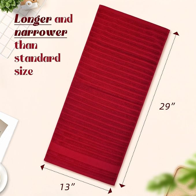 Jacquotha Red Hand Towels for Bathroom Ribbed - Set of 2, Decorative Cotton Textured Towels, 13x29 Inches