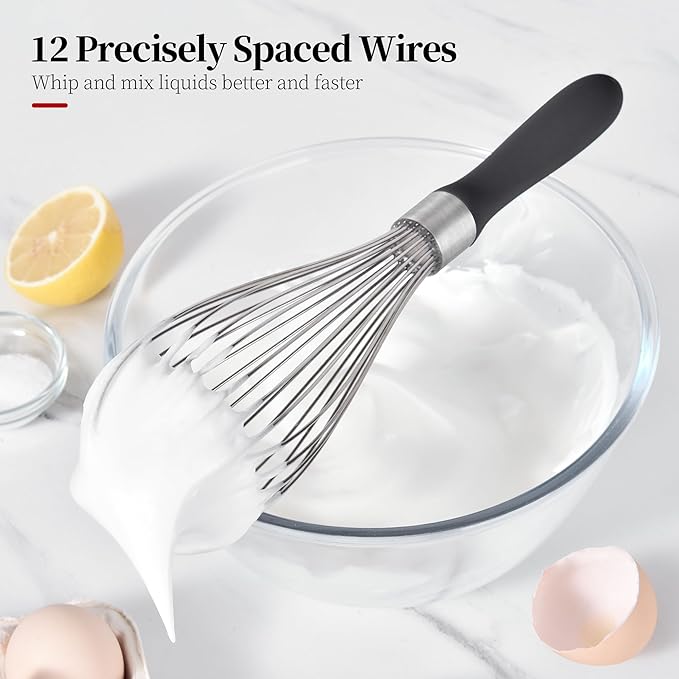 12inch Kitchen Wire Whisk, 18/10 Stainless Steel Metal Balloon Wisk （Large, Black）