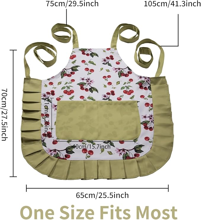 Vintage Floral Apron for Women with Functional Pockets Adjustable Neck Strap for Cooking Baking Mother's Gift