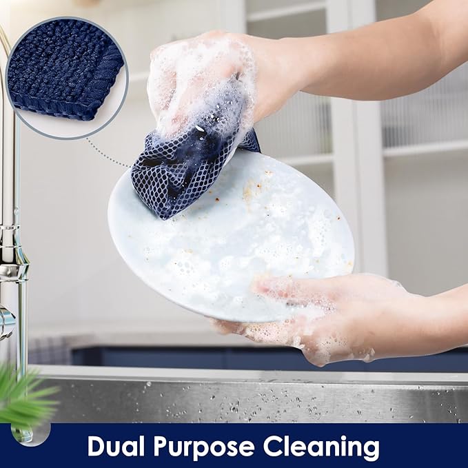 Oven Mitts and Pot Holders Set with Dishcloths, 500 Degree Heat Resistant Oven Gloves and Hot Pads, Premium Soft Cotton Kitchen Mittens and Dish Cloth Sets-Marine Blue