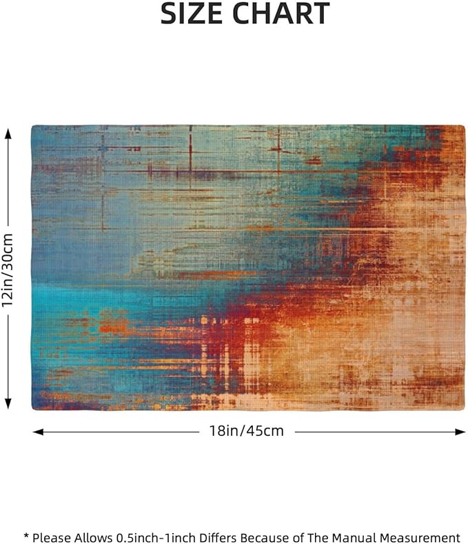 Blue and Orange Vintage Abstract Placemats Set of 4 Messy Rust Painting Linen Washable Placemat Modern Grunge Art Kitchen Dining Heat-Resistant Place Mats Desktop Decor Table Mats 12x18 Inch