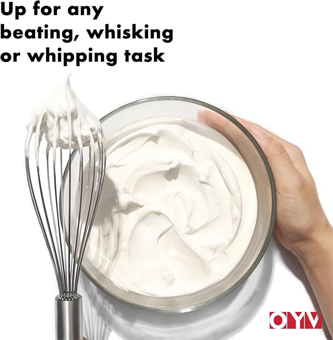 OYV 18/10 Stainless Steel Whisk, Ergonomic Handle, Dishwasher Safe Metal whisk, Professional Whisk for Kitchen Cooking, Perfect for Blending, Whisking, Baking, and Beating, 10-Inch Wire Wisk