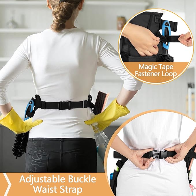 LoDrid Professional Cleaning Apron with 9 Pockets and Adjustable Waist Belt, Cleaning Caddy Aprons for Cleaning Work of House Hotel, Black