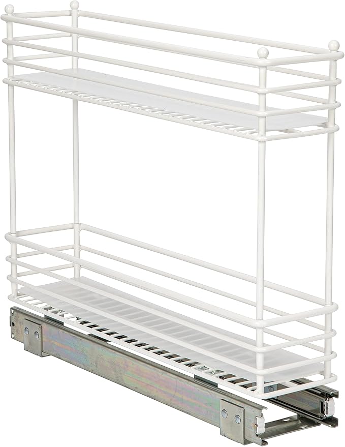 Household Essentials Glidez Paint-Finished Steel Pull-Out/Slide-Out Basket Storage Organizer with Plastic Liners for Under Cabinet Use - 2-Tier Design - Fits Standard Size Cabinet or Shelf, White