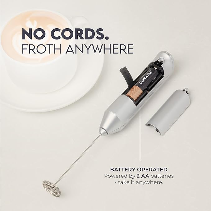 Zulay Kitchen Milk Frother Handheld Battery Operated – Electric Drink Mixer for Coffee, Lattes, Cappuccinos, Matcha & Hot Chocolate – Portable Foam Maker & Coffee Bar Accessory - Clear Silver