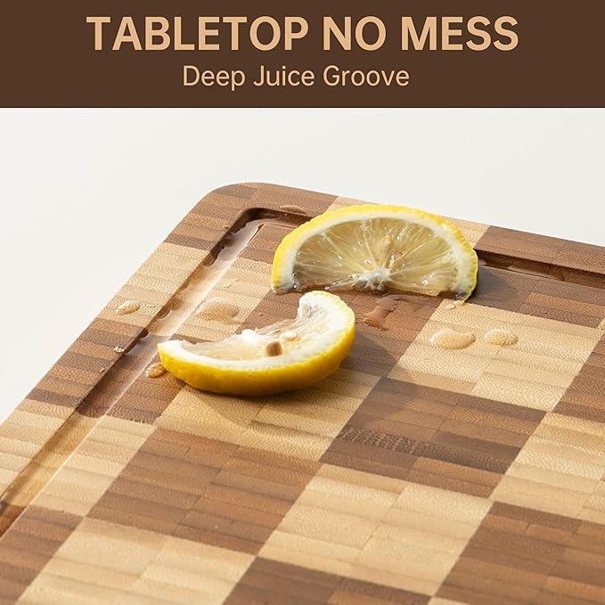 Bamboo Cutting Boards for Kitchen, End Grain Wood Cutting Board with Juice Grooves & Handles, Charcuterie Checkered Chopping Board Thick Butcher Block Serving Tray with Gift Box, 16.5"×11.6"× 1"