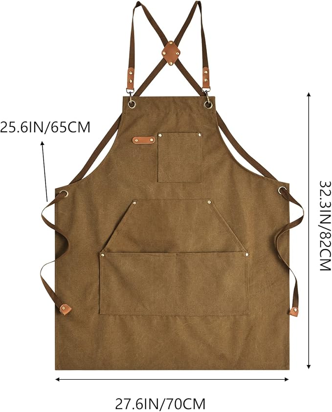 Aoomzoon Canvas Aprons for Men Chef Apron, Work Apron with Large Pockets - 16oz Heavy Duty Cross Back, BBQ, Cooking