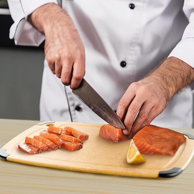 Dishwasher Safe Cutting Boards for Kitchen - Extra Large 18" x 12" Composite Wood Cutting Board with Juice Groove, Non-Slip Feet & Lightweight Eco-Friendly Design - Natural