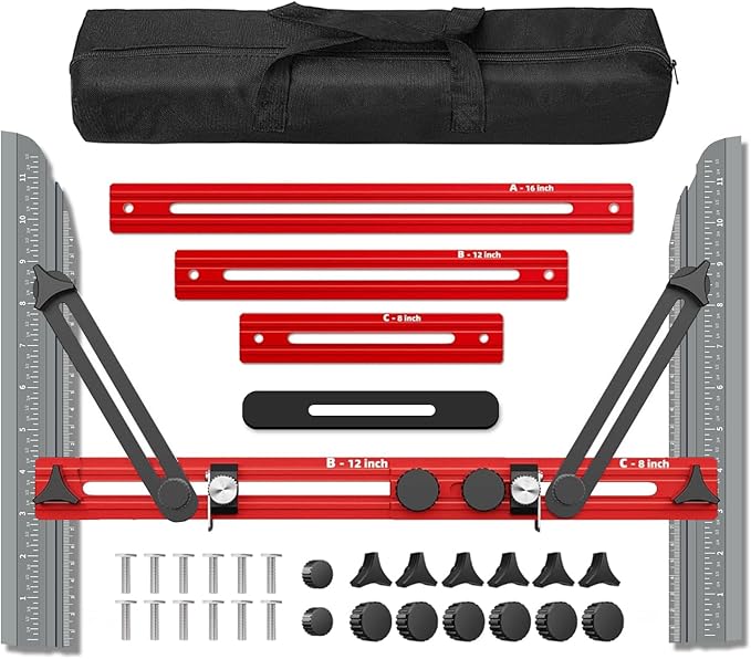 TANYO Stair Tread Template Tool, 8-72 Inches Aluminum Alloy Stair Measuring Tool Jig, Stair Tread Tool Jig with Triangular Structure Brace and Edge Stops, Stair Gauge Jig for Stairs, Floor, Cabinets