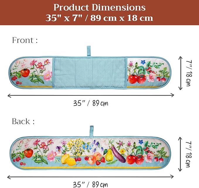 Maison d' Hermine Double Oven Mitts 100% Cotton 7"x35" Double Oven Mitt Heat Resistant BBQ Cooking Gloves with Loop Baking Grilling Gifts for Mothers Day Spring Summer (Giverny)