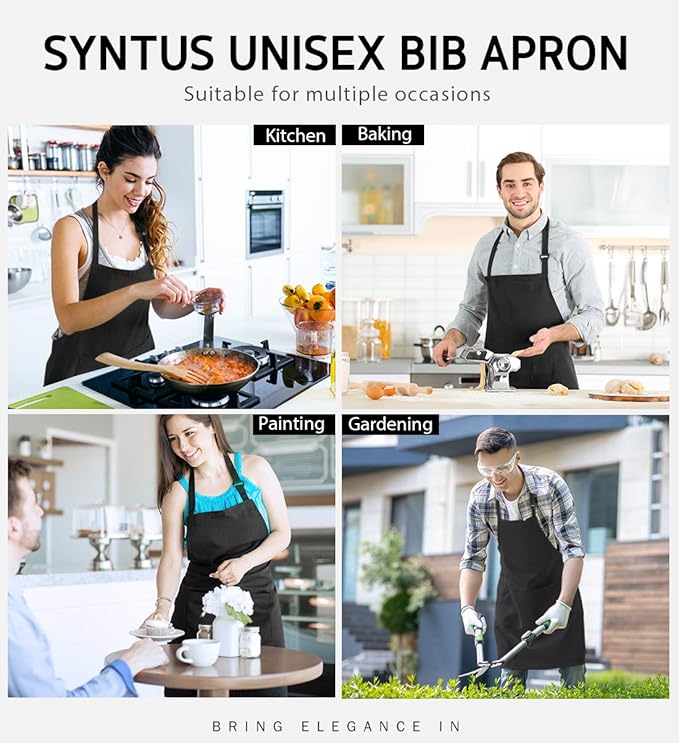Syntus 4 Pack Adjustable Bib Apron with 2 Pockets Cooking Kitchen Aprons for Women Men Chef