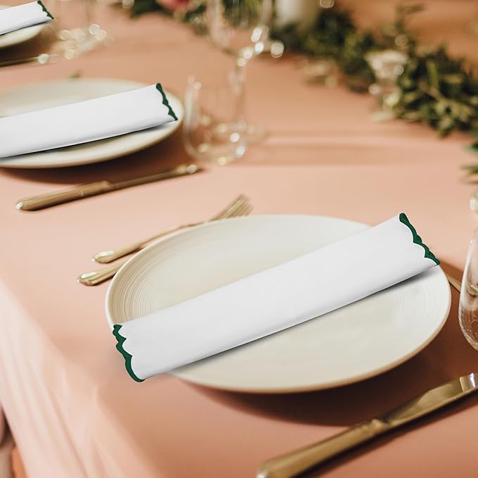 Ridhi Cloth Napkins 100% Pure Cotton Farmhouse Wedding Dinner Napkins Gift for Spring, Easter, Valentine, Holiday, Everyday Napkin (4-18" x 18" White with Emerald Green Edge)