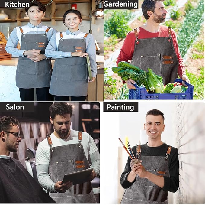 Aprons For Women Men With Pockets 2 Pcs,Kitchen Waterproof Hair Stylist Linen Bbq Tool Canvas For Adults Apron