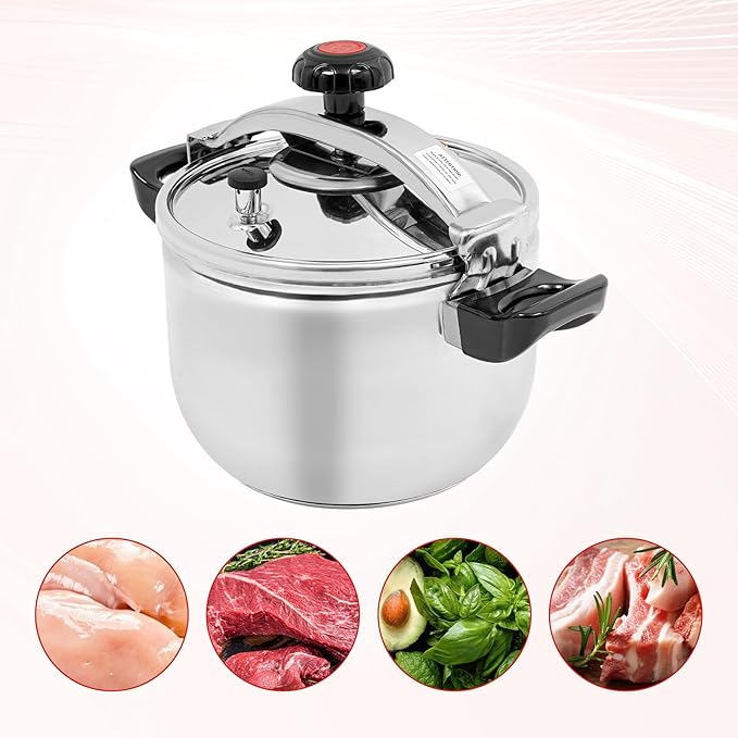 9.5 Qt Pressure Cooker, Stainless Steel Large Capacity Pressure Canner with Double Valves, Clamp On Type Commercial Pressure Stewing Pot for Hotels, Restaurants, Family (9.51 Qt)