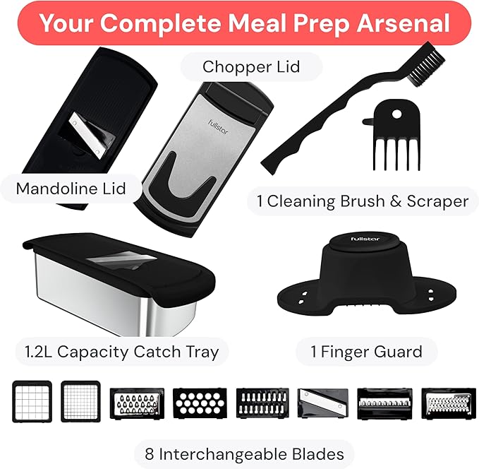 Fullstar Premium Vegetable Chopper and Mandoline Slicer - Food Chopper and Spiralizer with Container, Julienne Slicer, Fruit Slicer, Veggie Cutter, Kitchen Gadgets & Gift for Mom (14 in 1, Silver)