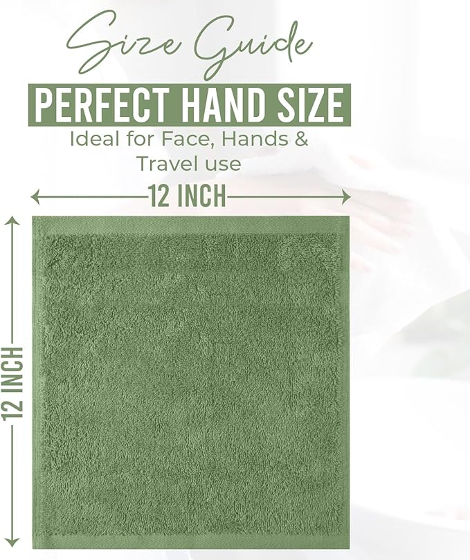 DAN RIVER 12 Pack Wash Cloths for Showering [12x12] - 100% Cotton Washcloths Premium Quality Flannel Face Cloths for Bathroom, Highly Absorbent and Soft Feel Wash Clothes, Sage Green