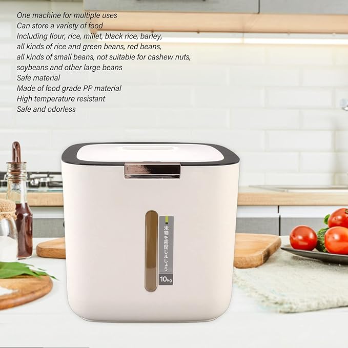 Pssopp 22.lb Rice Storage Container, Food Storage Container with Lid and Measuring Cup Moistureproof Cereal Grain Storage Box for Beans Grain Flour and Pet Food (Black)
